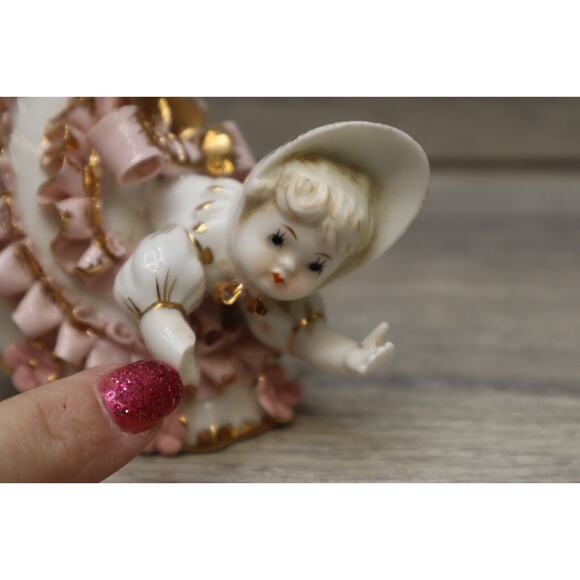 Vintage Geo Z Lefton Collectible Decoration Pink Bloomer Girl Porcelain KW1412 - Picture 3 of 12